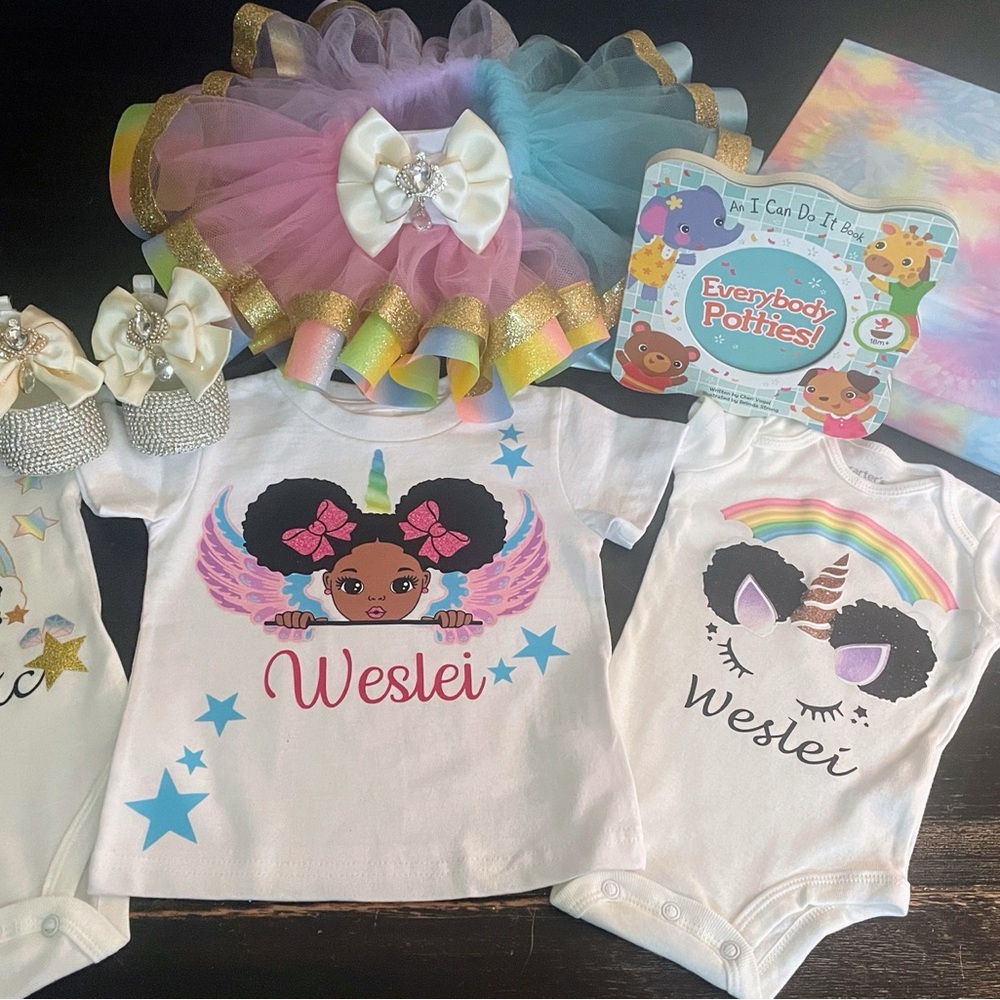 Colorful Baby Onesie Afro Unicorn Design